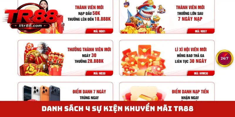 Danh sách 4 sự kiện khuyến mãi TR88